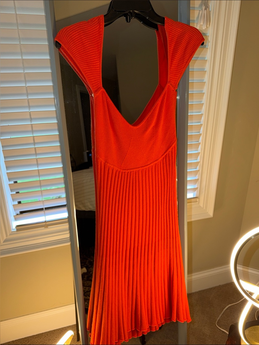 Free People Women's Orange Ribbed Knit V-Neck Dress